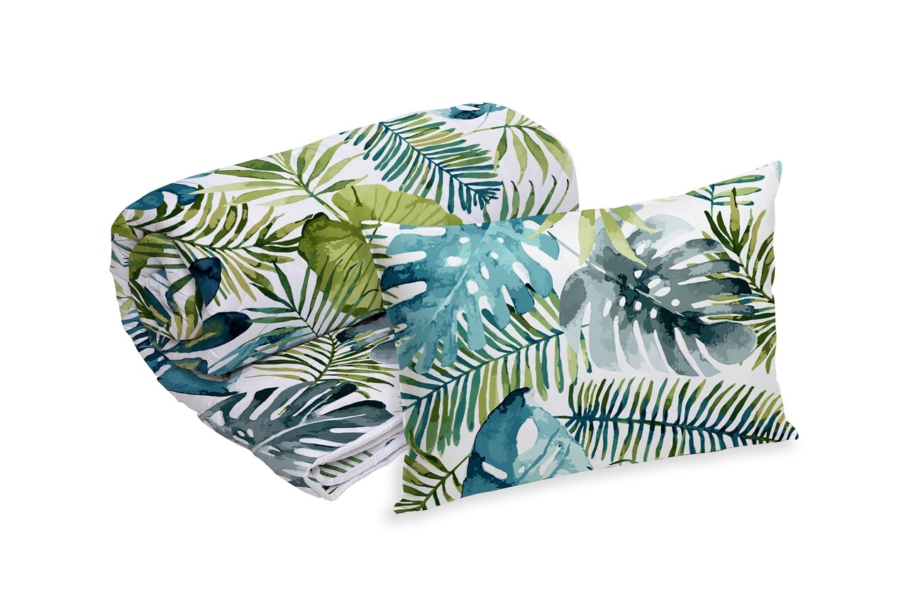 Set Alcam perna microfibra 50x70 cm si pilota matlasata 140x200 cm, Jungle - imagine 6